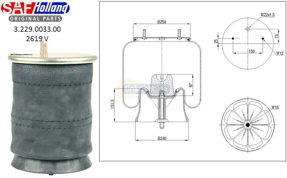 Подушка воздушная SAF со стаканом (2 шп.  воздух.,1 шп.) 3.229.0033.00