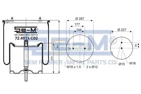 Пневморессора со стаканом (металл) 2 шп. возд. , 2 шп 6700 N P01 72.4913.C02
