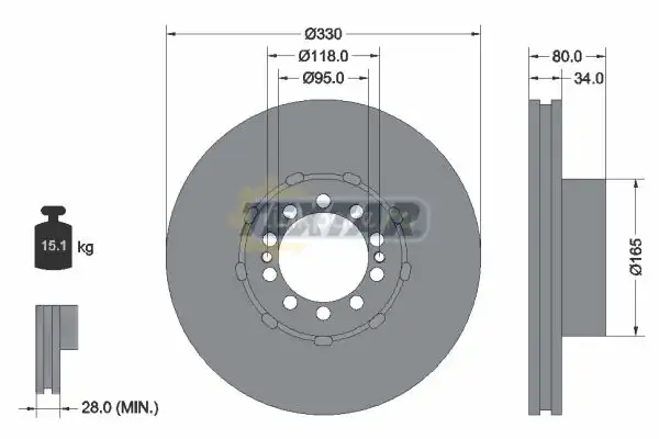 Диск тормозной 330*34*95 N10 RVI Midlum 93192600